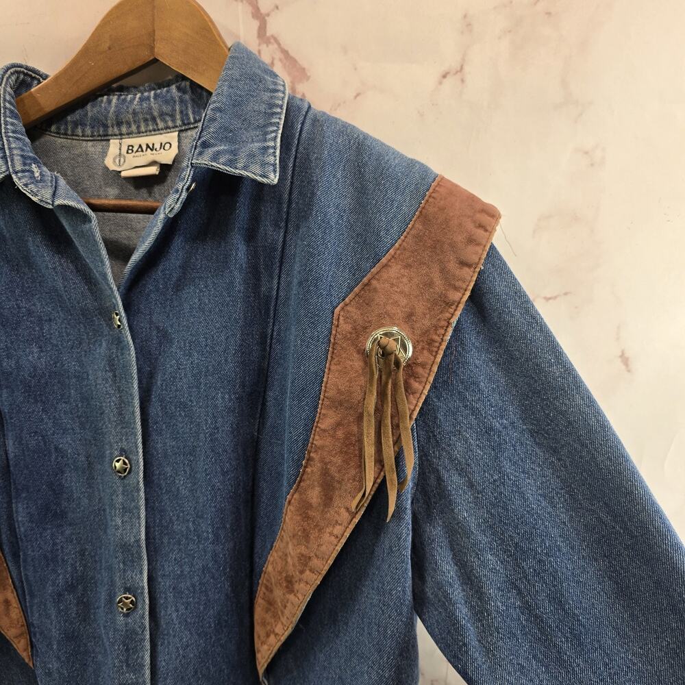 Vintage Southwestern Jacket Womens Large Jean 80s Y2K Concho Suede Leather Boxy - Picture 11 of 12